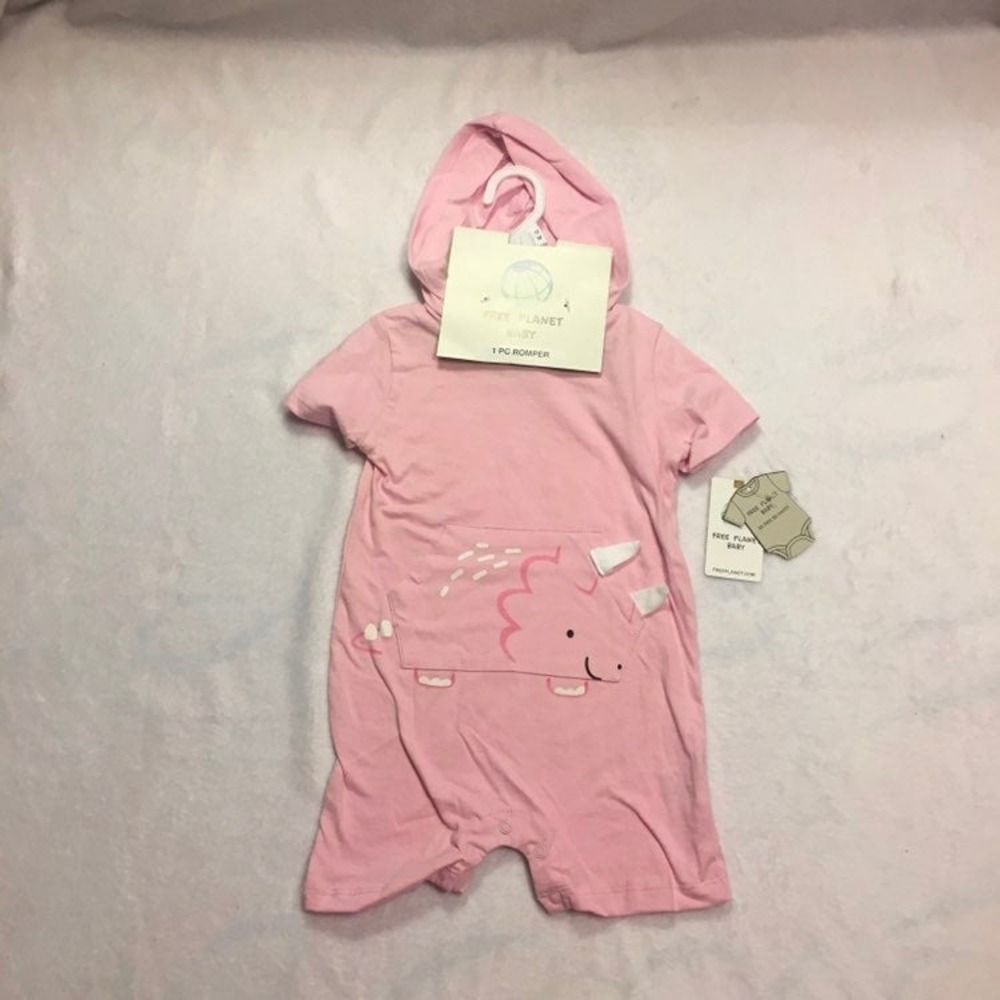 Free Planet Baby Romper Kids 12M Pink New Dinosaur Hooded 3D Horns FL0G25PNK
